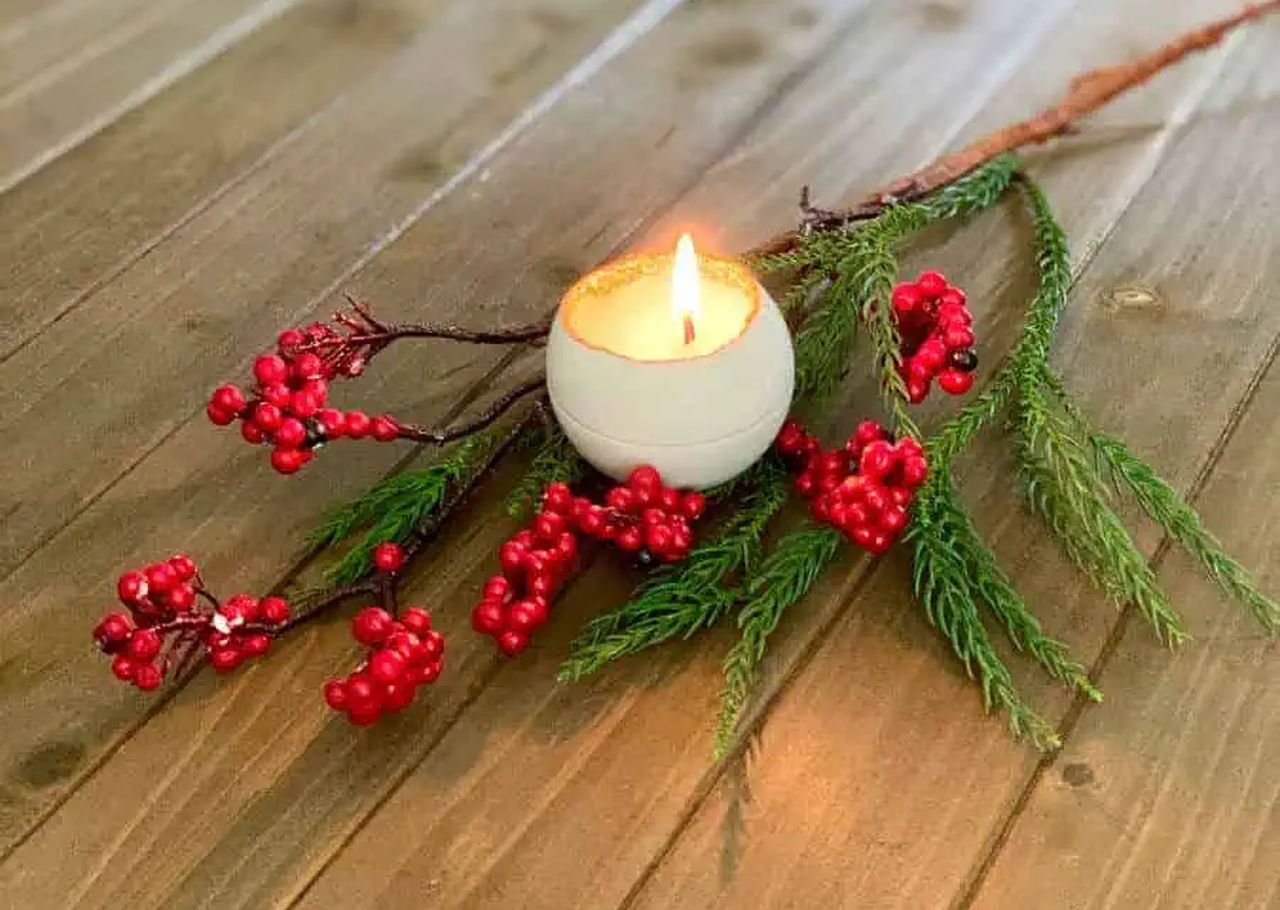 Round Cement Christmas Candle Holder