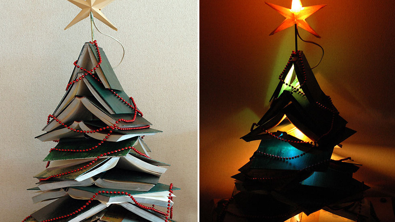 Stacked books Christmas- ree