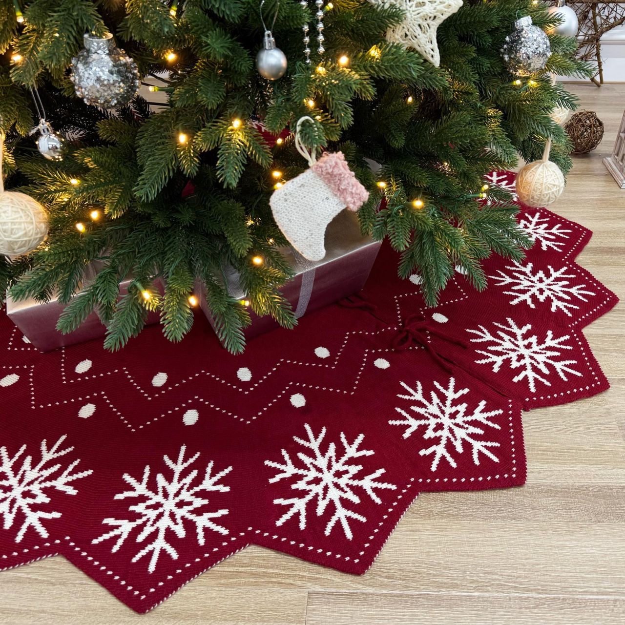 Best Christmas tree skirts to buy: Wavy Edged Reversible Knit Christmas Tree Skirt