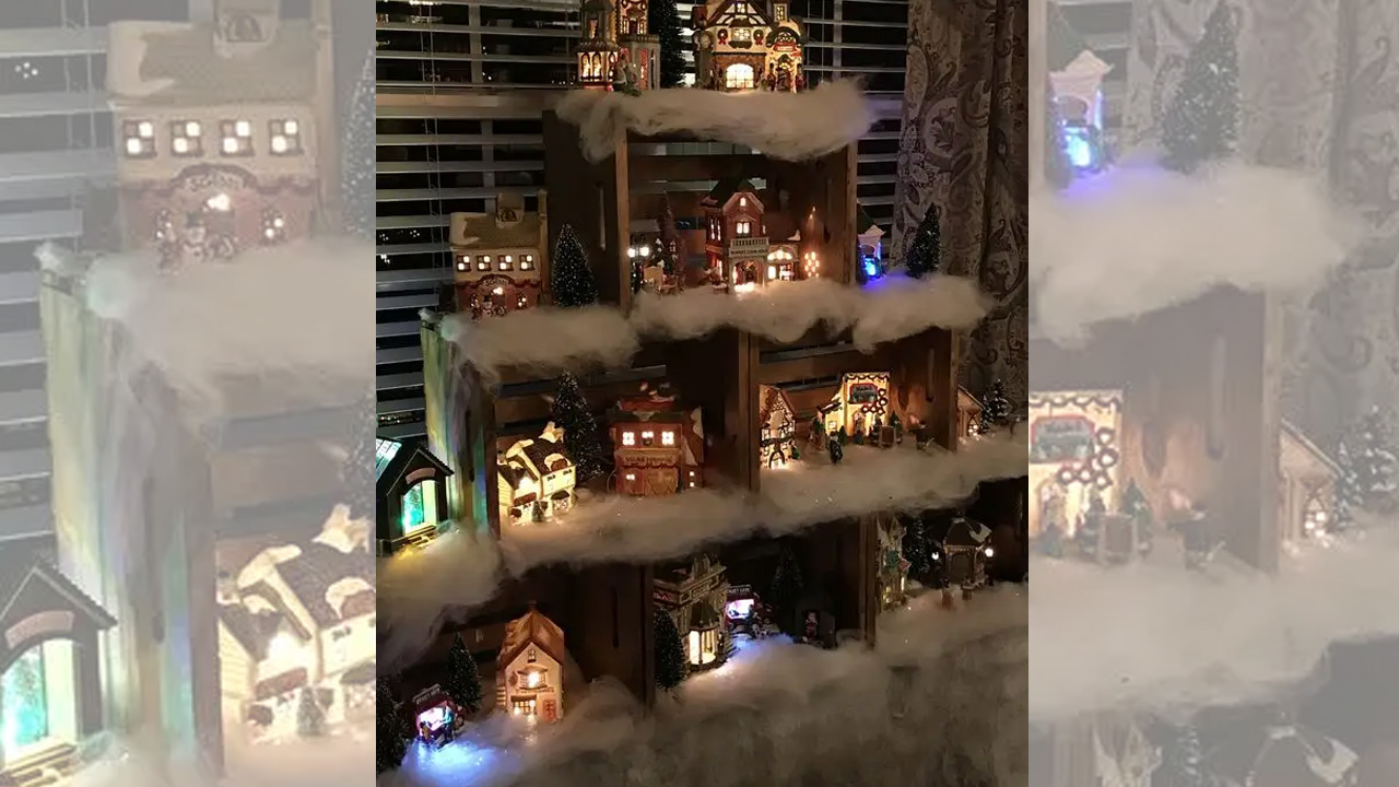 Wooden Crate Winter Village Display