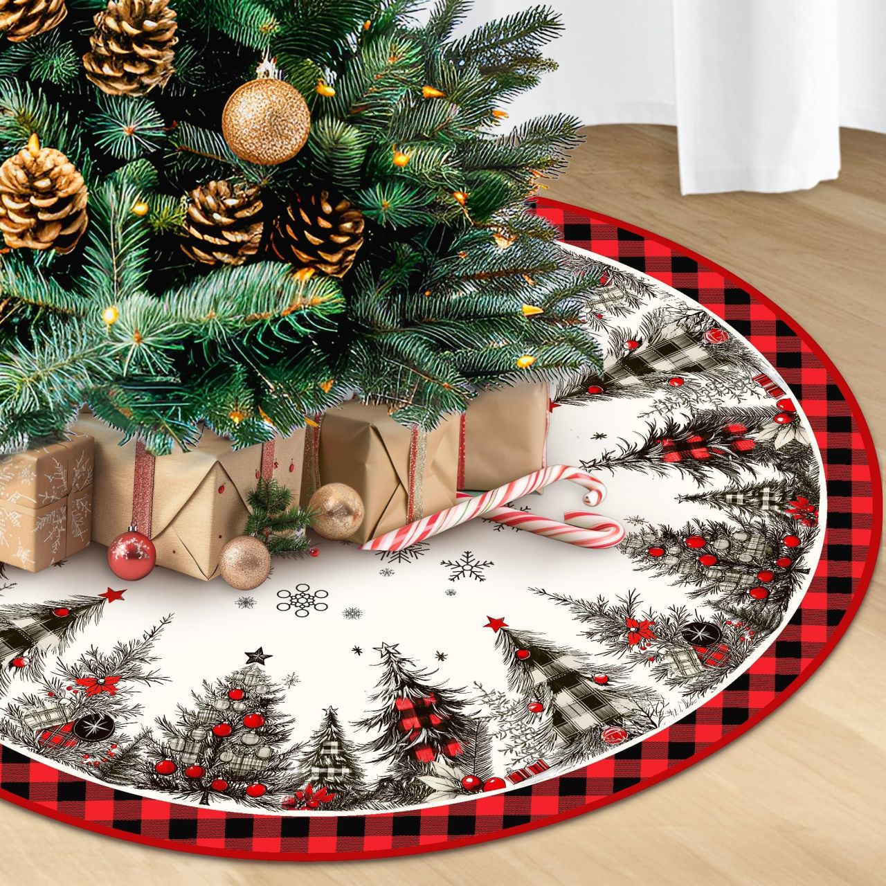 Xmas Pine Tree Snowflake Soft Rustic Plush Tree Skirt