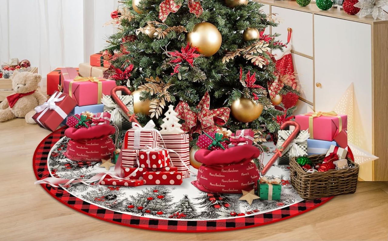 Xmas Pine Tree and Snowflake Print Skirt