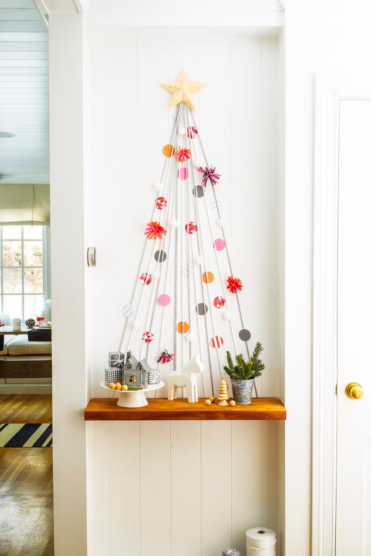 Yarn Christmas tree for entryway decorations