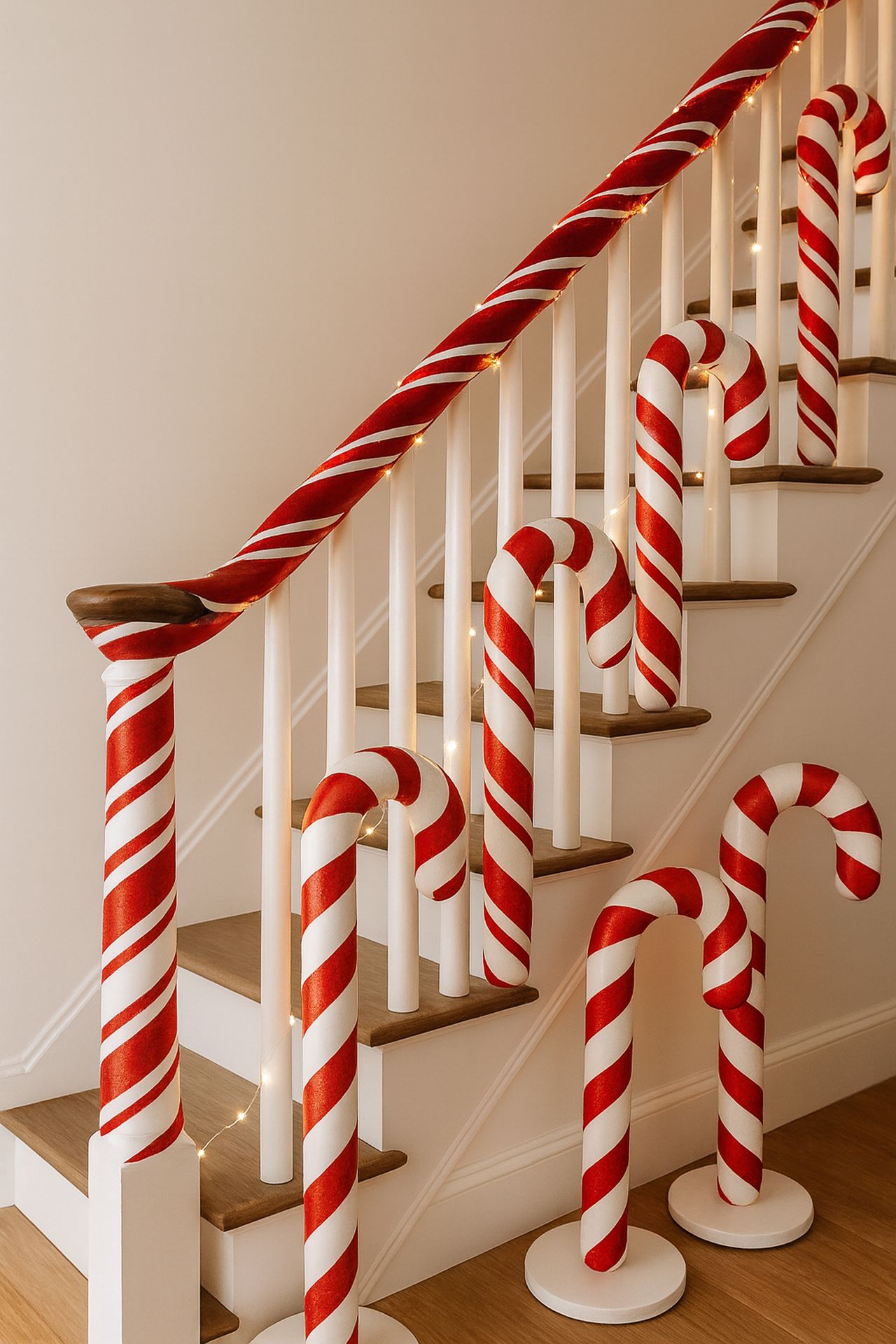 candy-cane props for staicase decorations
