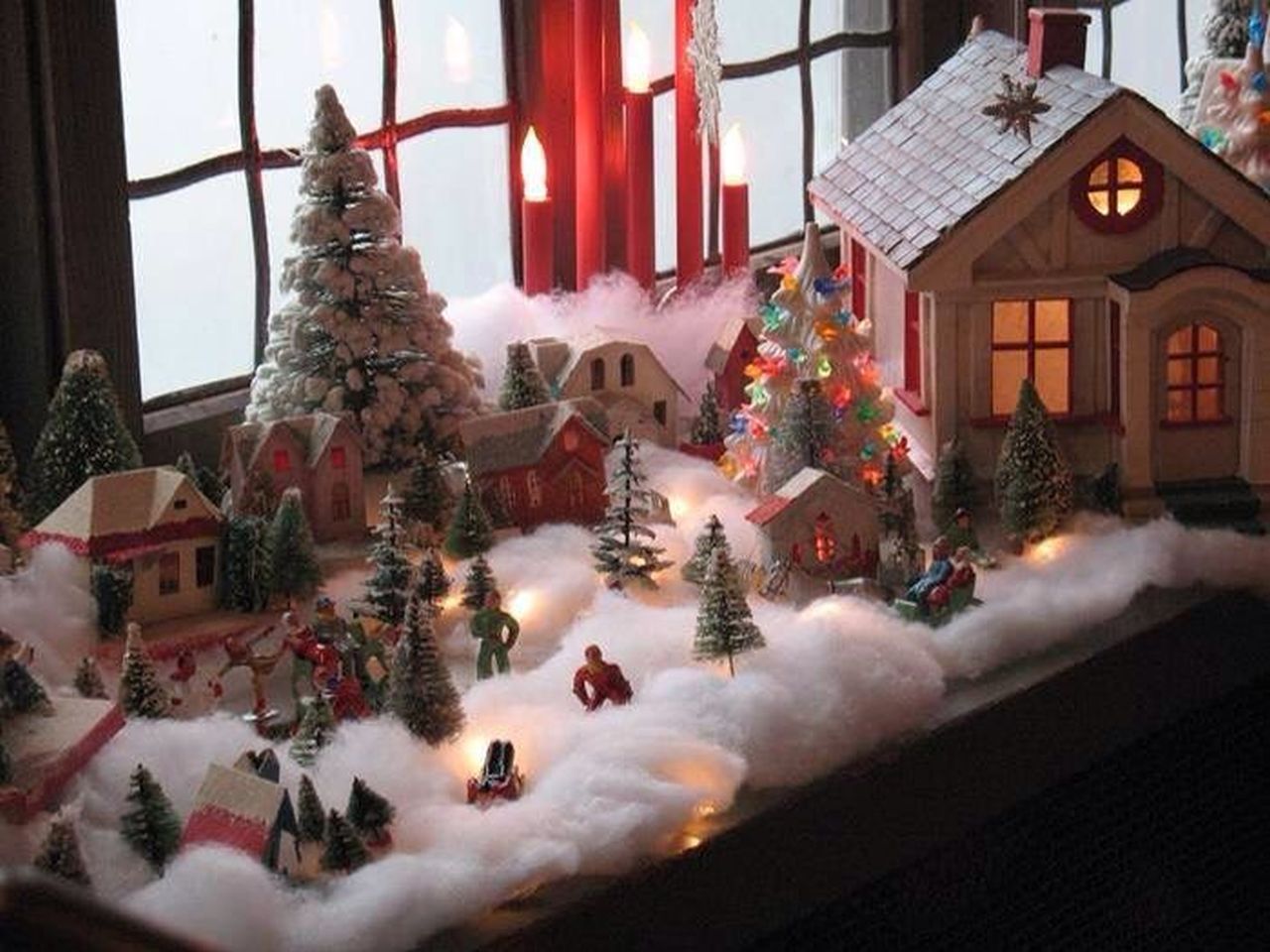 christmas village on window sill_4