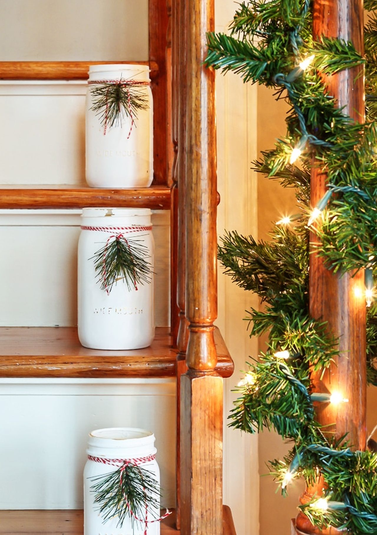 glass jars filled with vintage ornaments