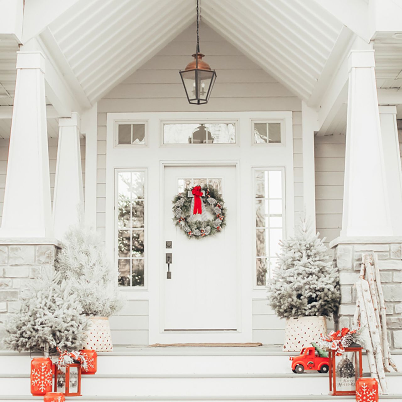 winter themed front porch decorations