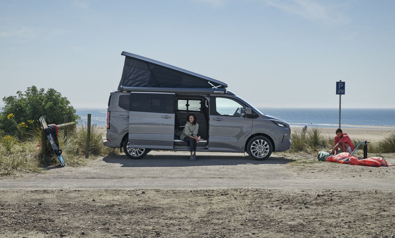 Ford Nugget Campervan With Longer Wheelbase Features Larger Kitchen and a Built-in Toilet - front