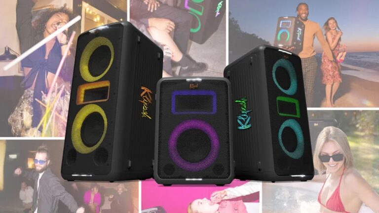 Klipsch RGB illumination, karaoke-ready, Bluetooth party speakers named on Miami, Las Vegas and New York