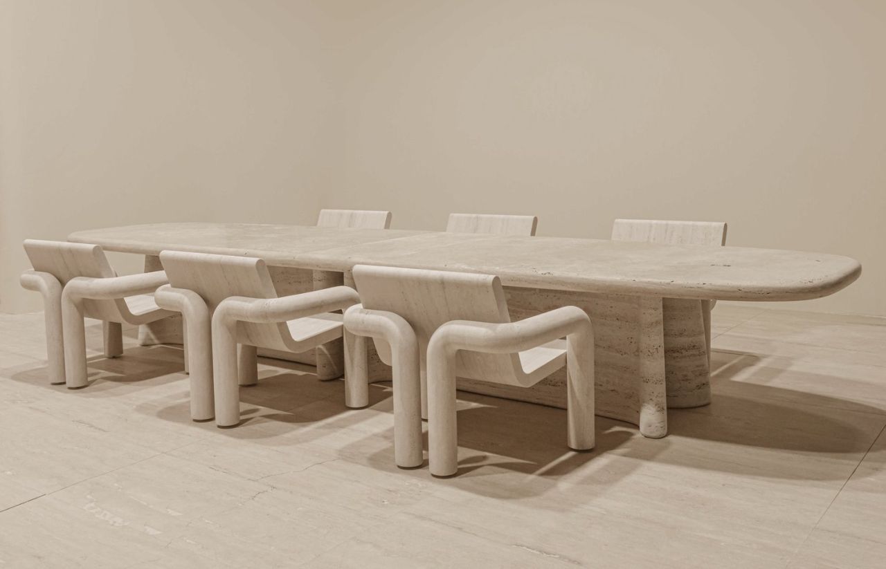 Paolo Ferrari’s Tibur Furniture Collection is Carved from Italian Travertine Blocks