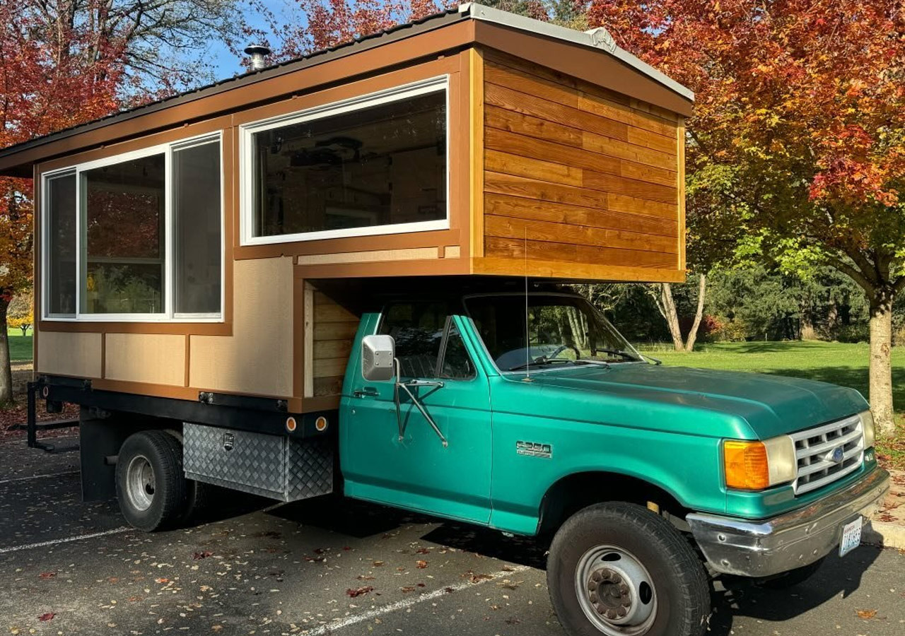 Christopher-Mckinnon builds truck bed tiny cabin