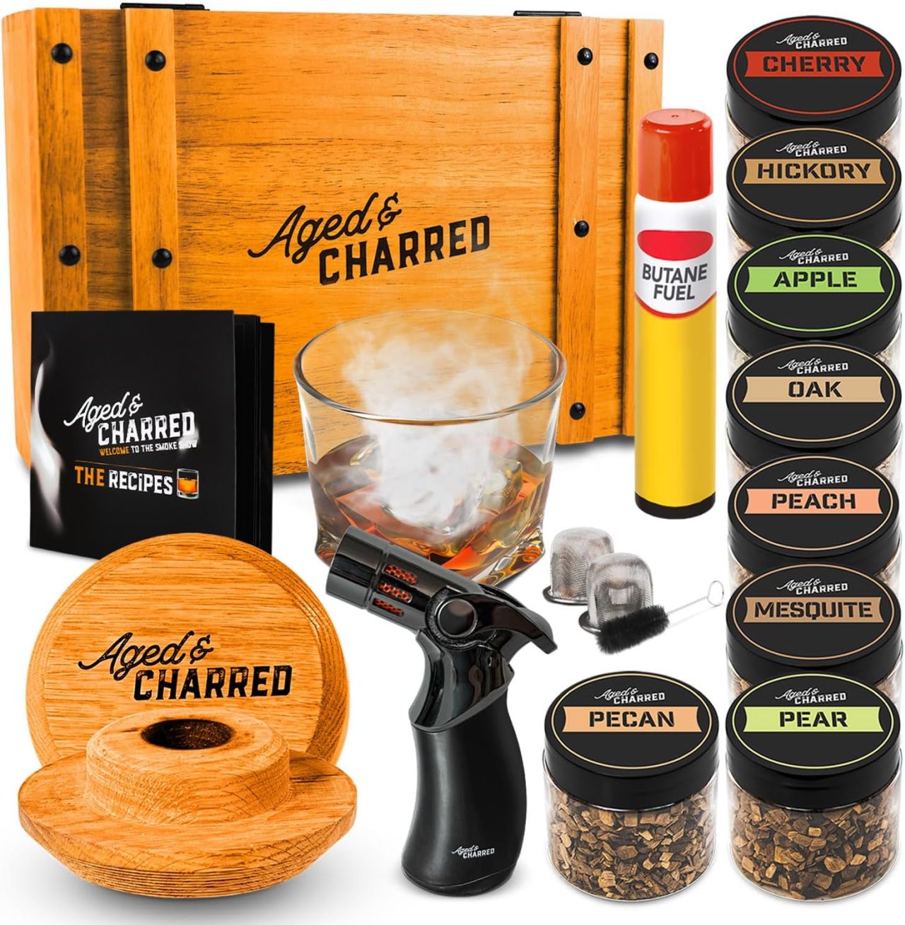 Whiskey Cocktail Smoker Kit with Torch & 8 Flavors Wood Chips