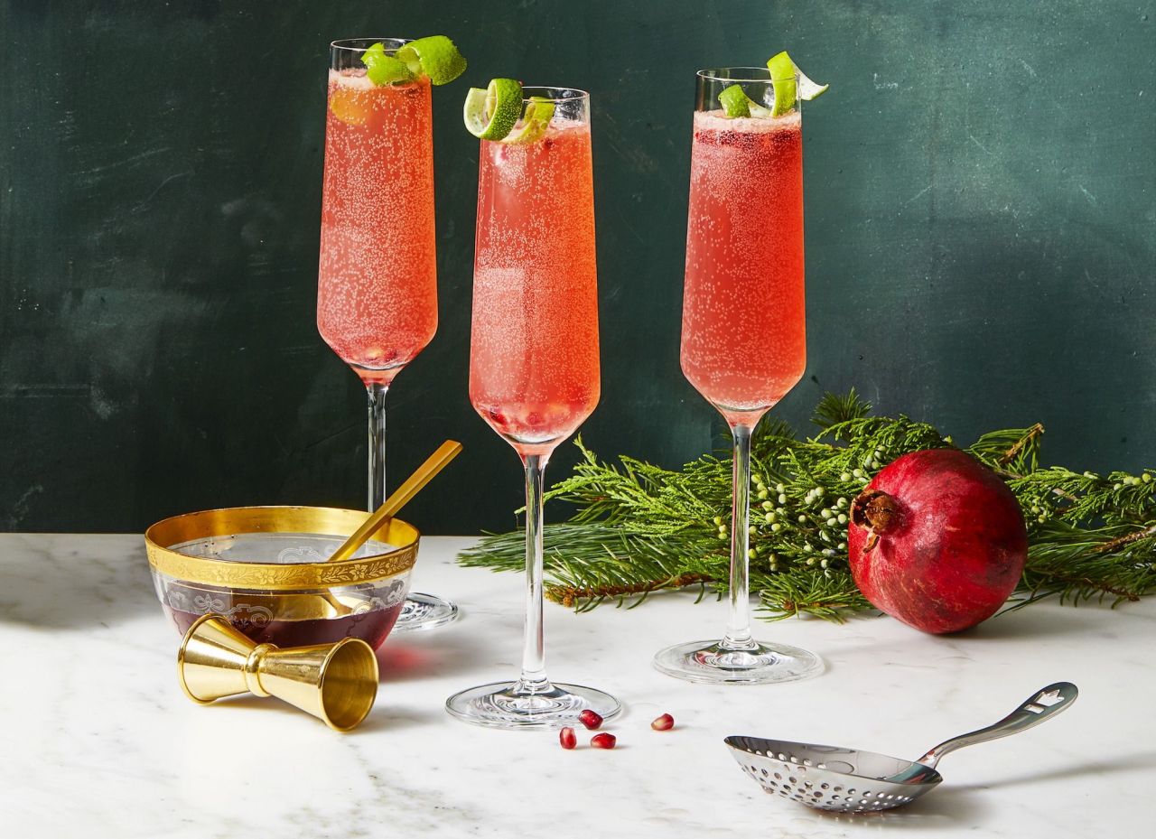 Best Cocktail Recipes for Valentine’s Day - Pomegranate French 75