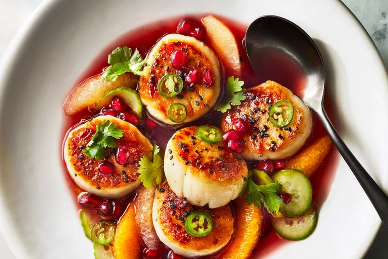 Seared Scallops with Pomegranate and Meyer Lemon