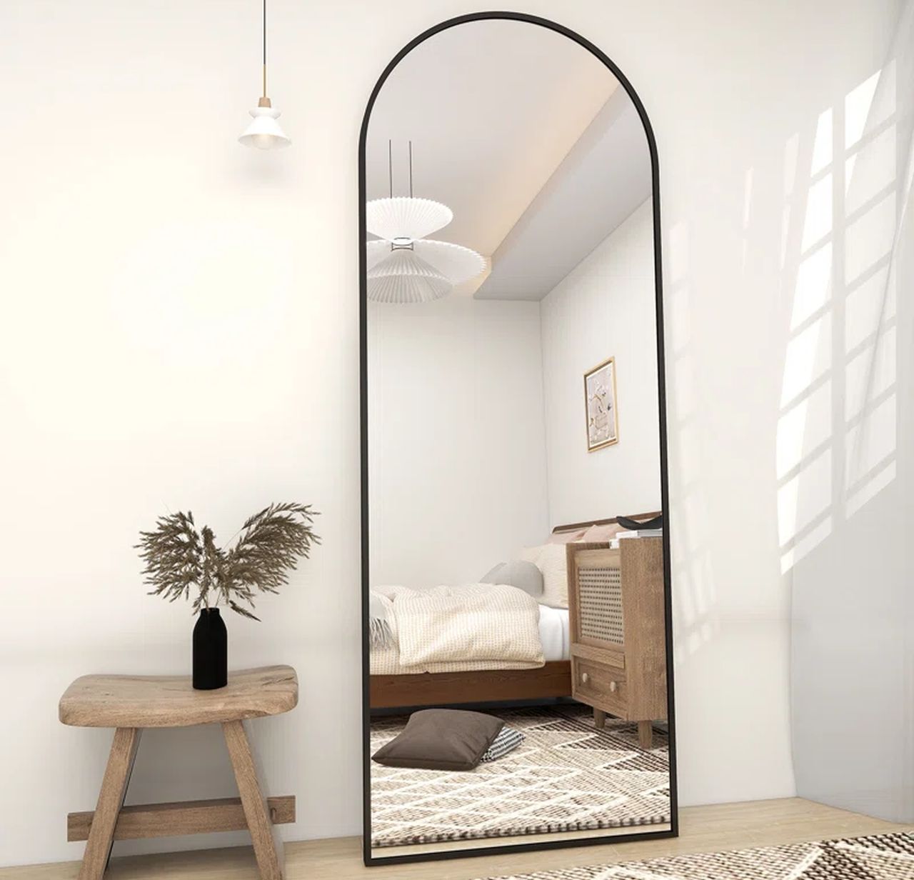 Arched Metal Oversized Full Length Wall Mirrors with Stand