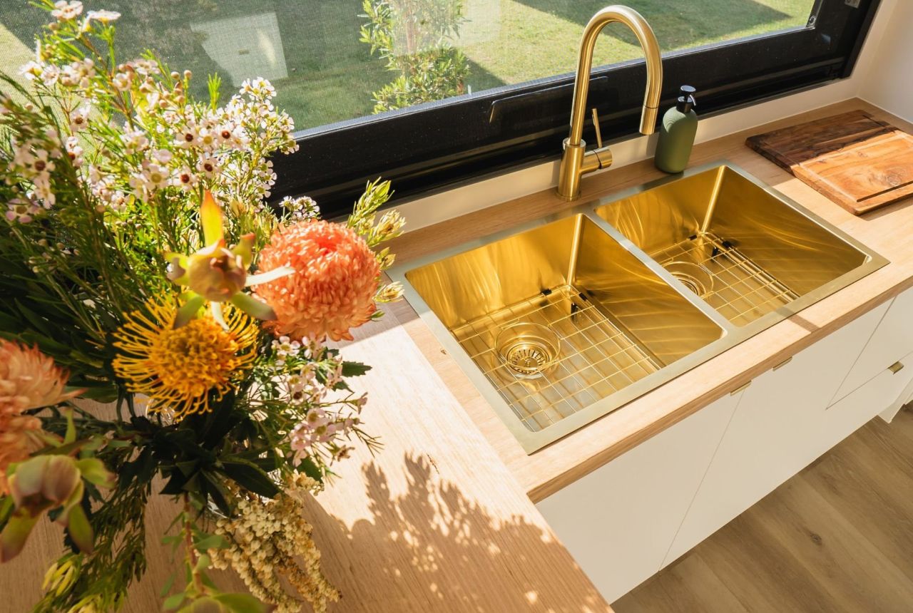 Byron Tiny House- gold sink and tapware