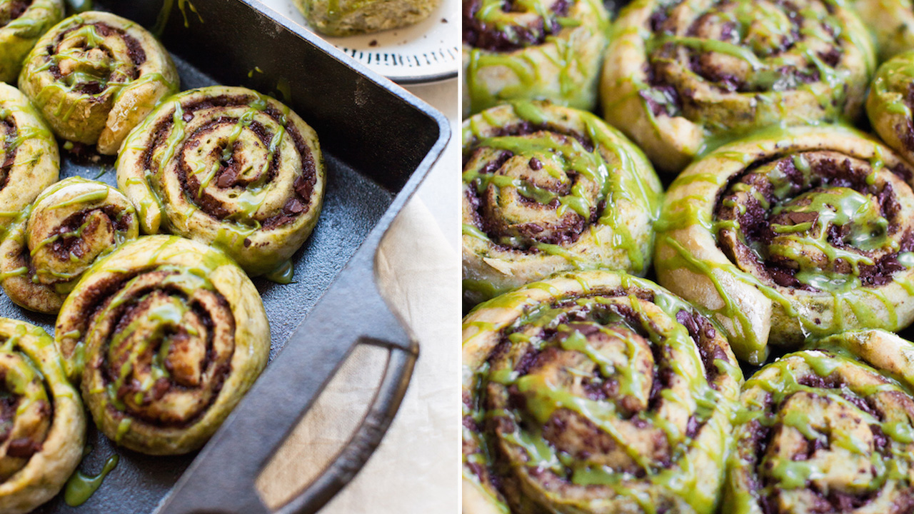 Chocolate Matcha Sticky Buns