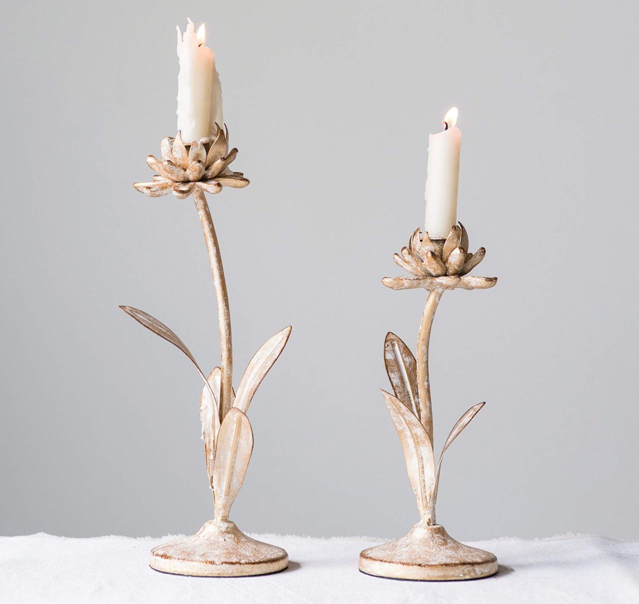 Creative Co-Op Cut Metal Flower Shaped Taper Candle Holder