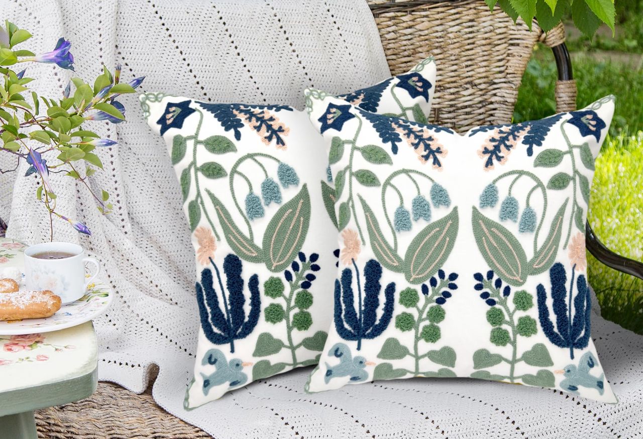 Floral Embroidered Throw Pillow Covers