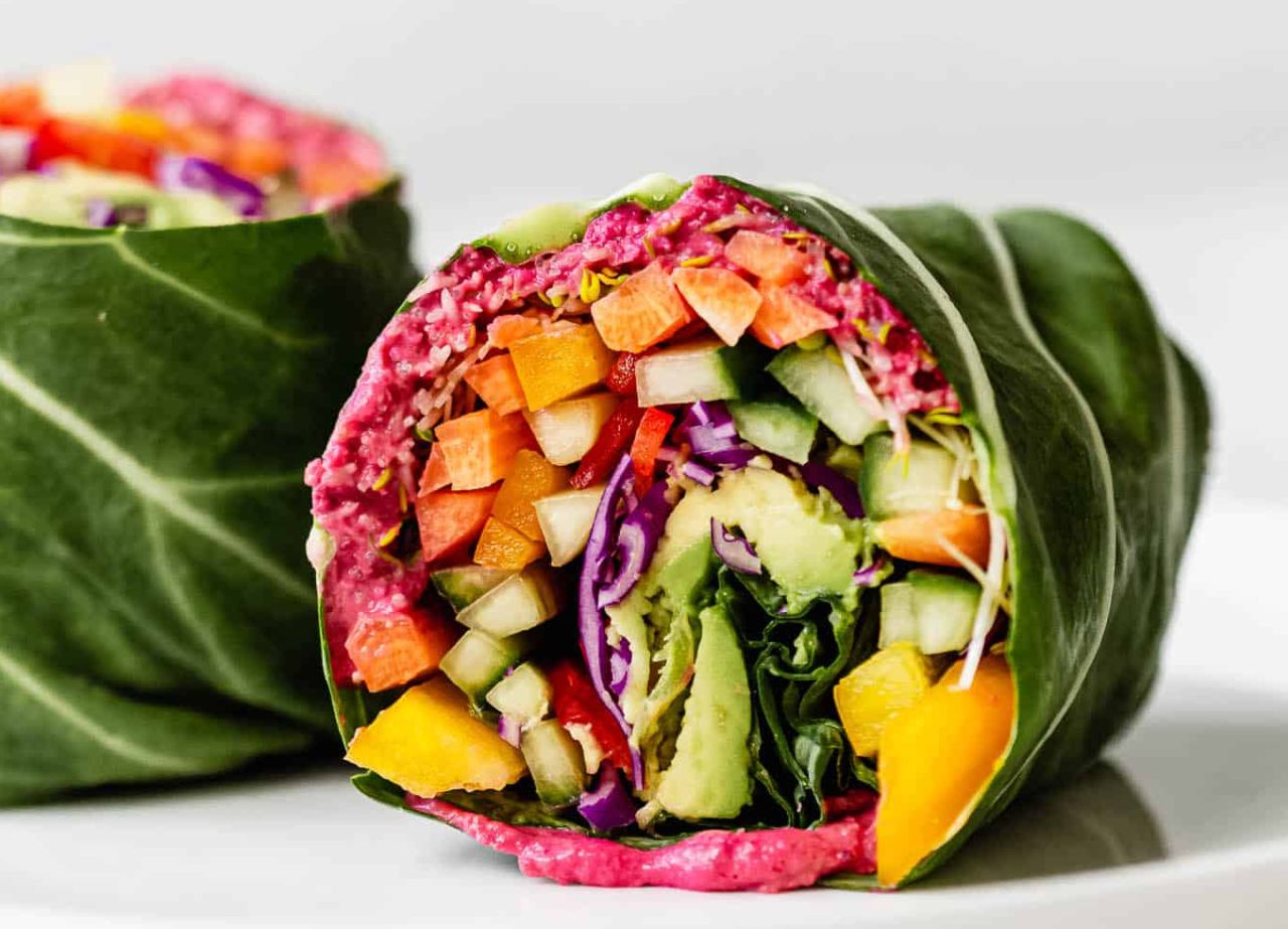 Green Food Ideas for St. Patrick’s Day - rainbow collard wraps