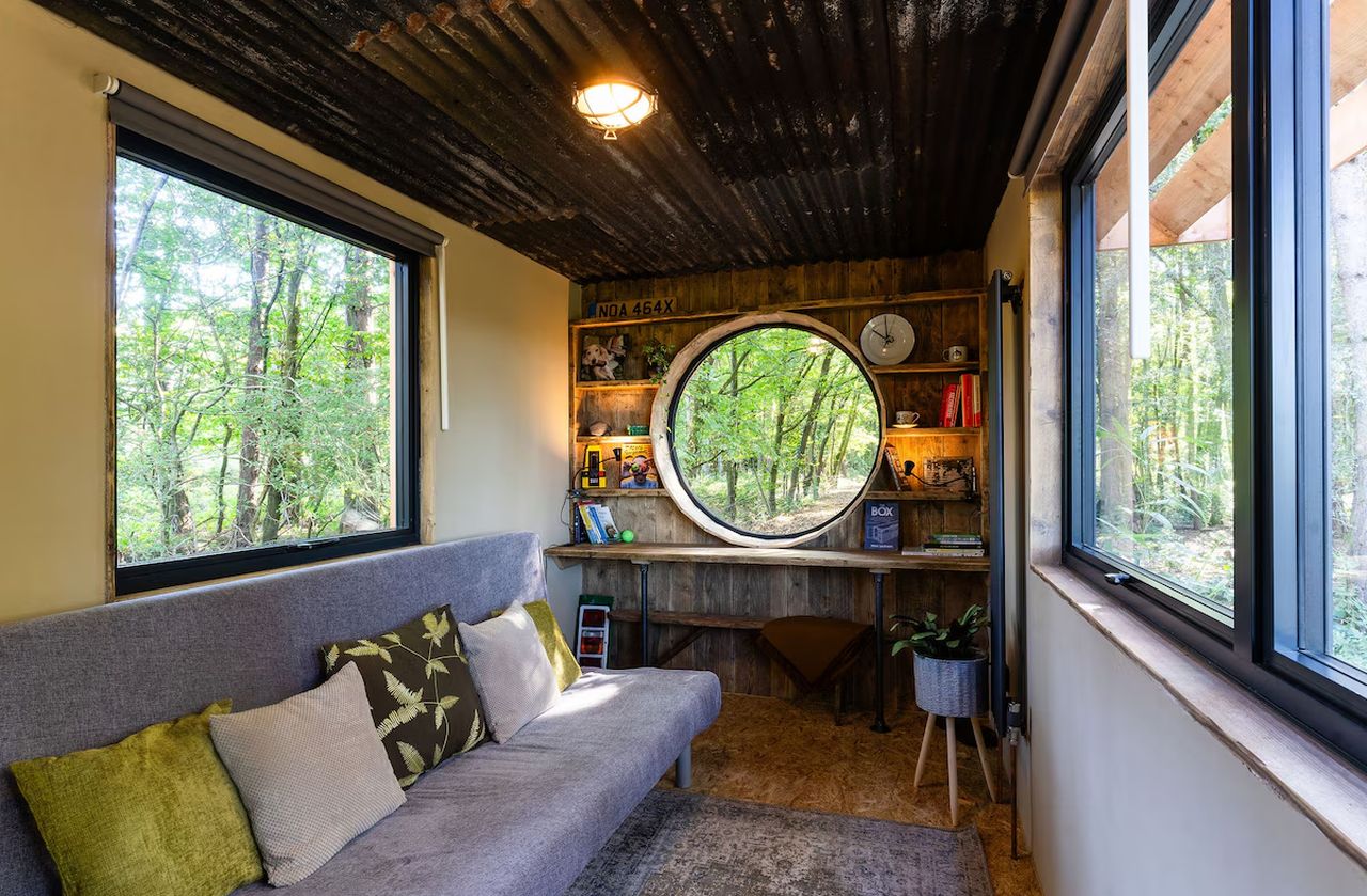 Living Room of Evergreen Cabin- Shipping Container Home