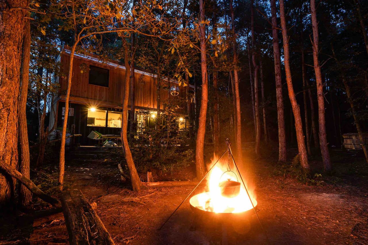 Outdoor Fire Pit of Evergreen Cabin