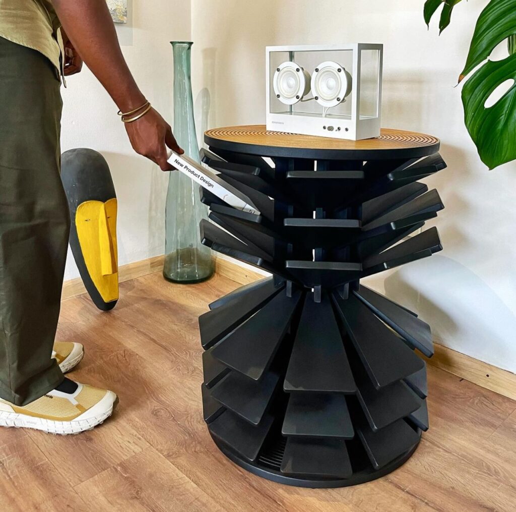 Salù Iwadi Zangbeto Side Table has Fins and Doubles as Bookshelf
