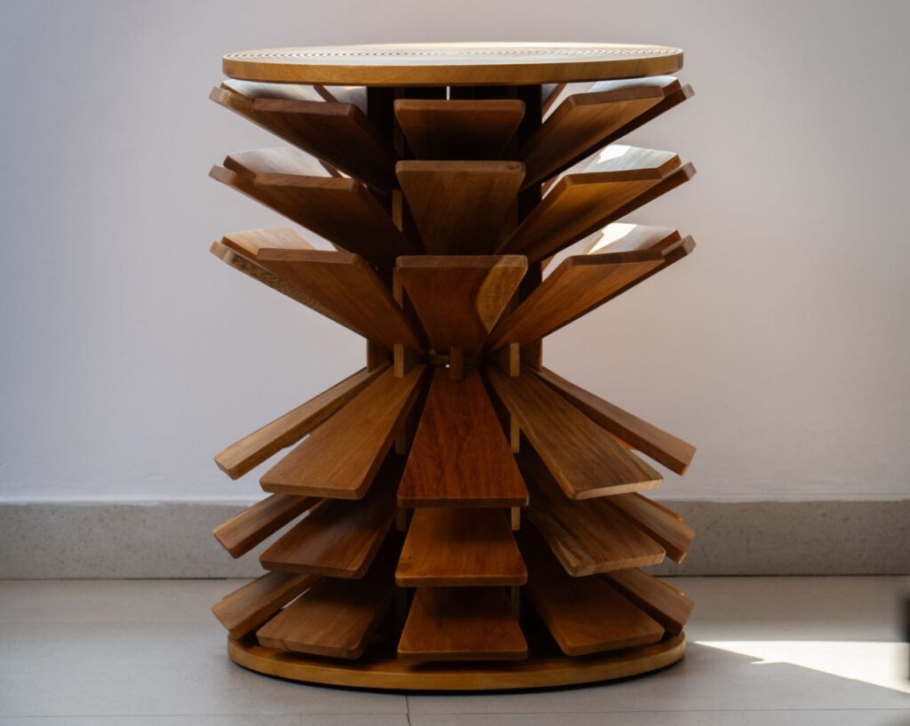 Salù Iwadi Zangbeto Side Table has Fins and Doubles as Bookshelf