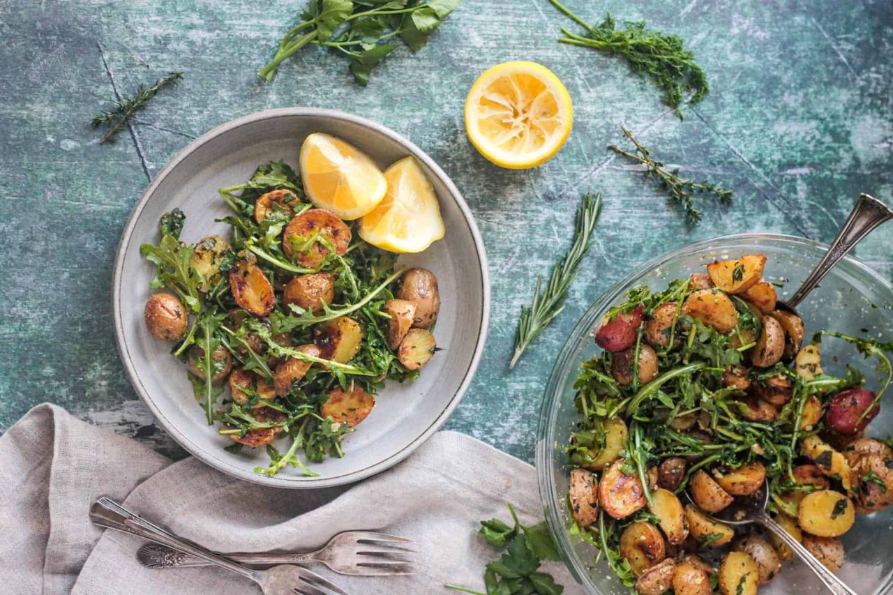 Vegan St. Patrick’s Recipes - Arugula Salad with Roasted Potatoes