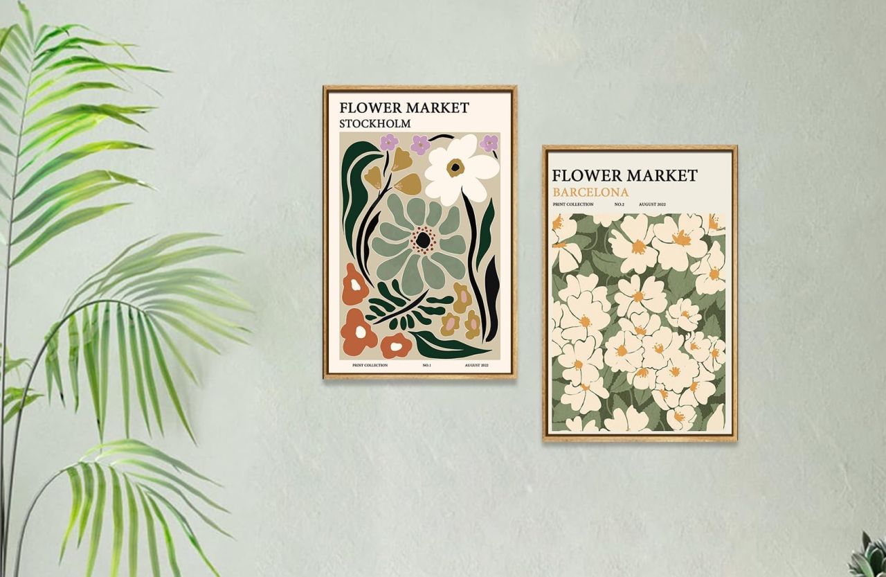 Zzuyi Flower Market Print Décor Green And White