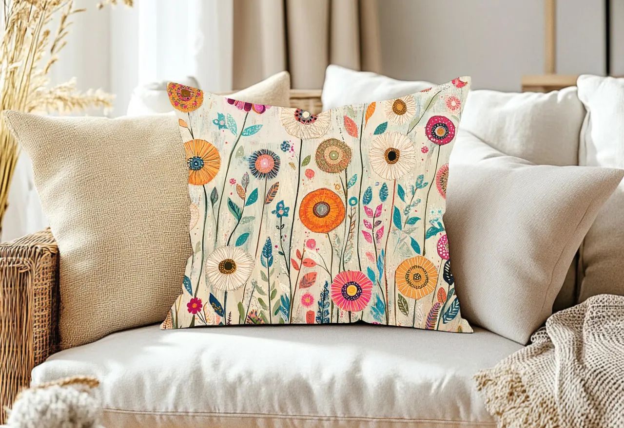 Bohemian Wildflowers Throw Pillow