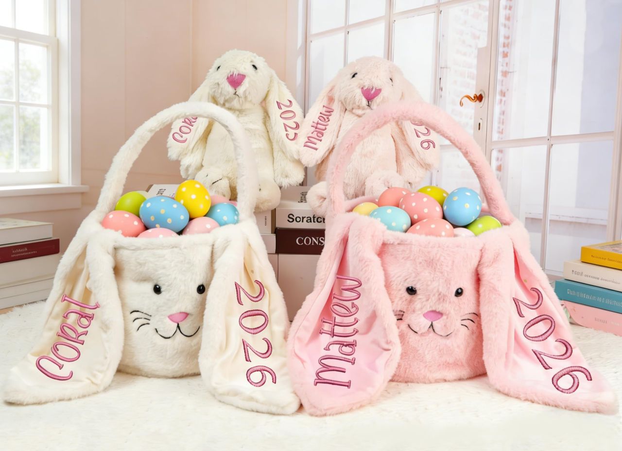 Custom Embroidered Bunny Basket