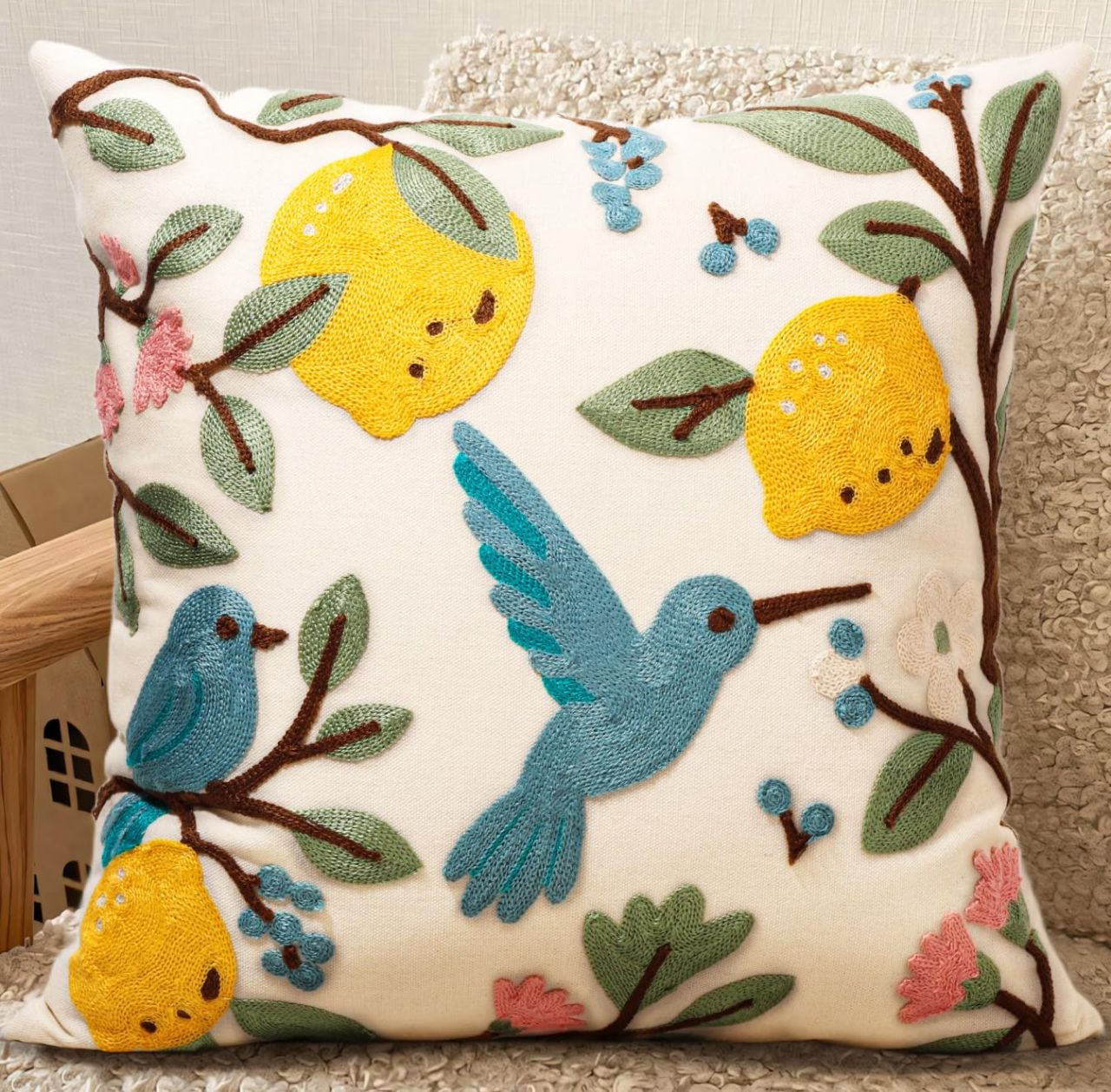 Embroidered Throw Pillow Cover