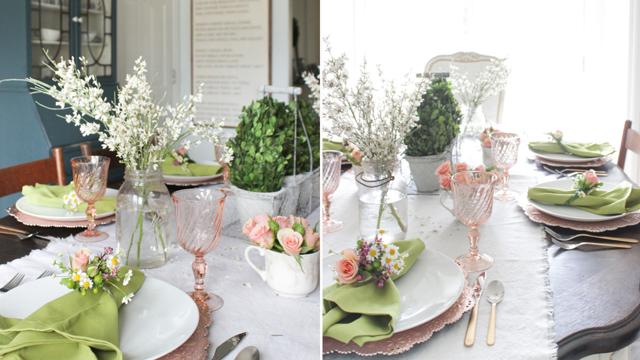 Spring Tablescape With Fresh Floral Napkin Rings