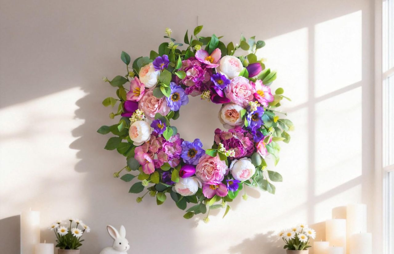 Summer Wreath with Blush Pink Roses