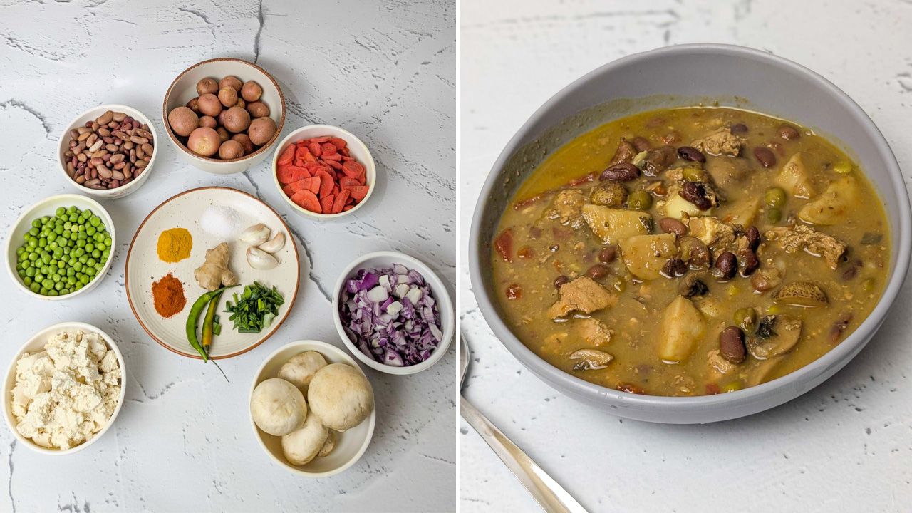 Bean stew with tofu recipe, before and after