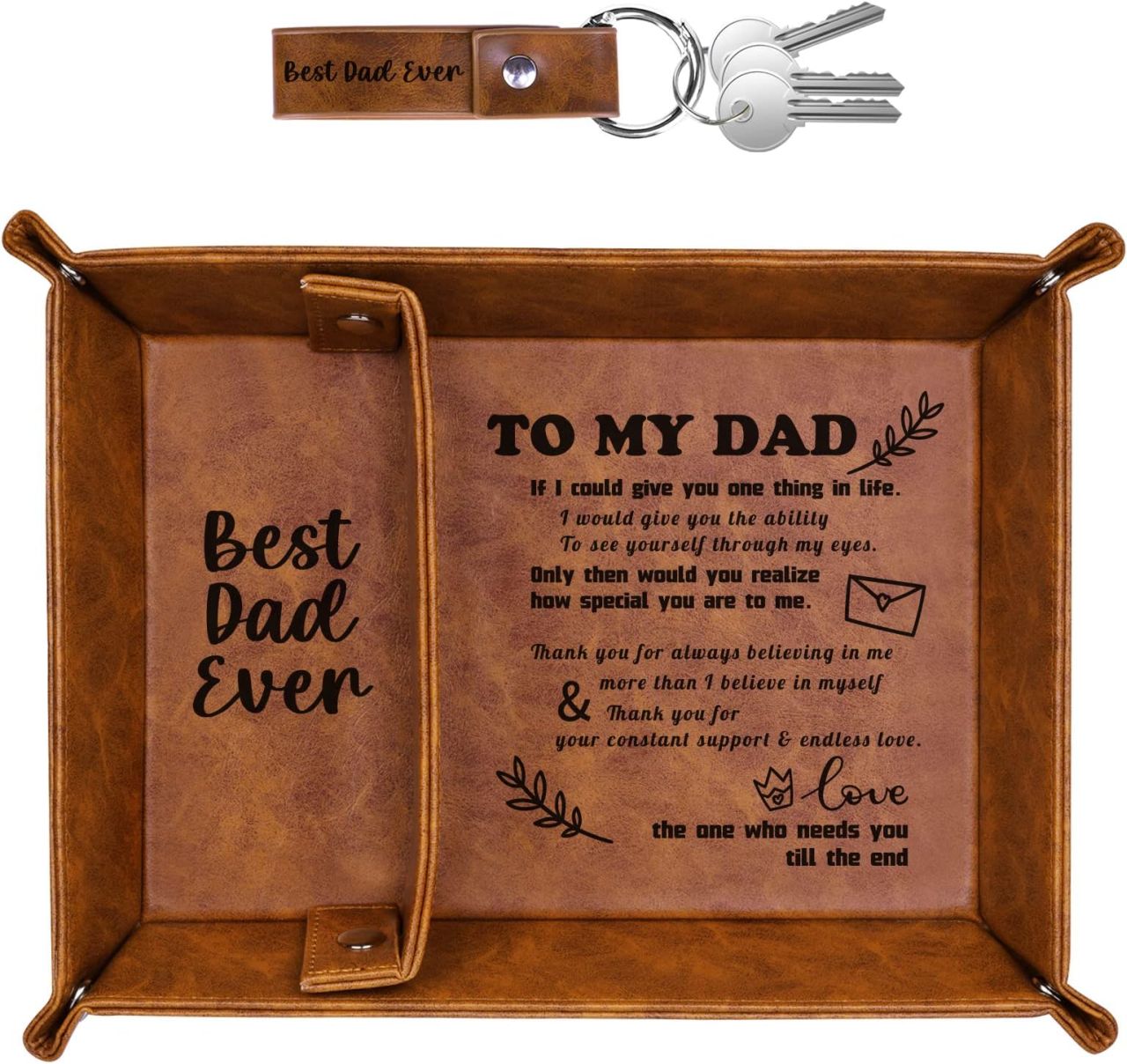Best Dad Ever PU Leather Tray and Keychain
