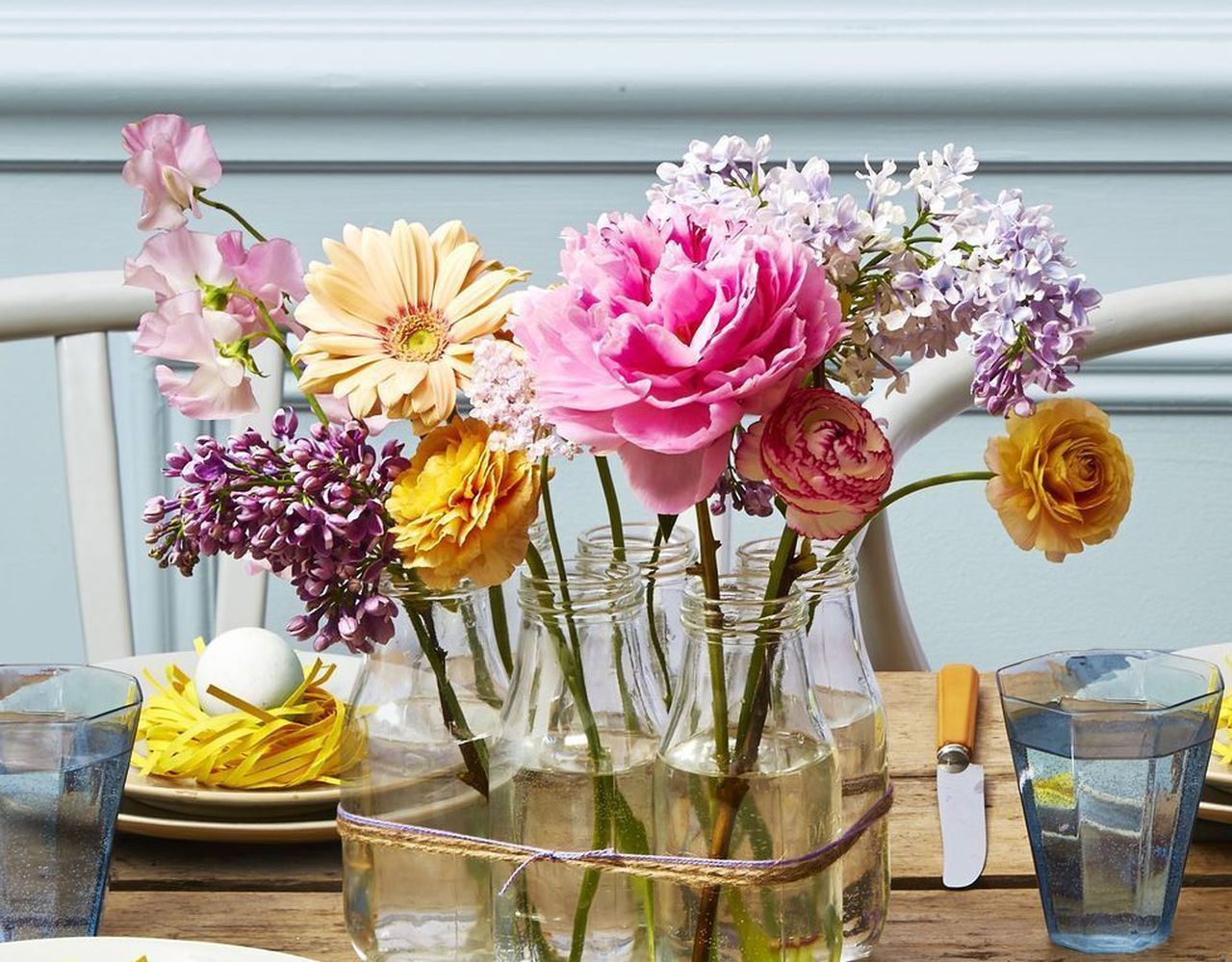 Glass Jar Flower Vase as Mother's Day Centerpiece
