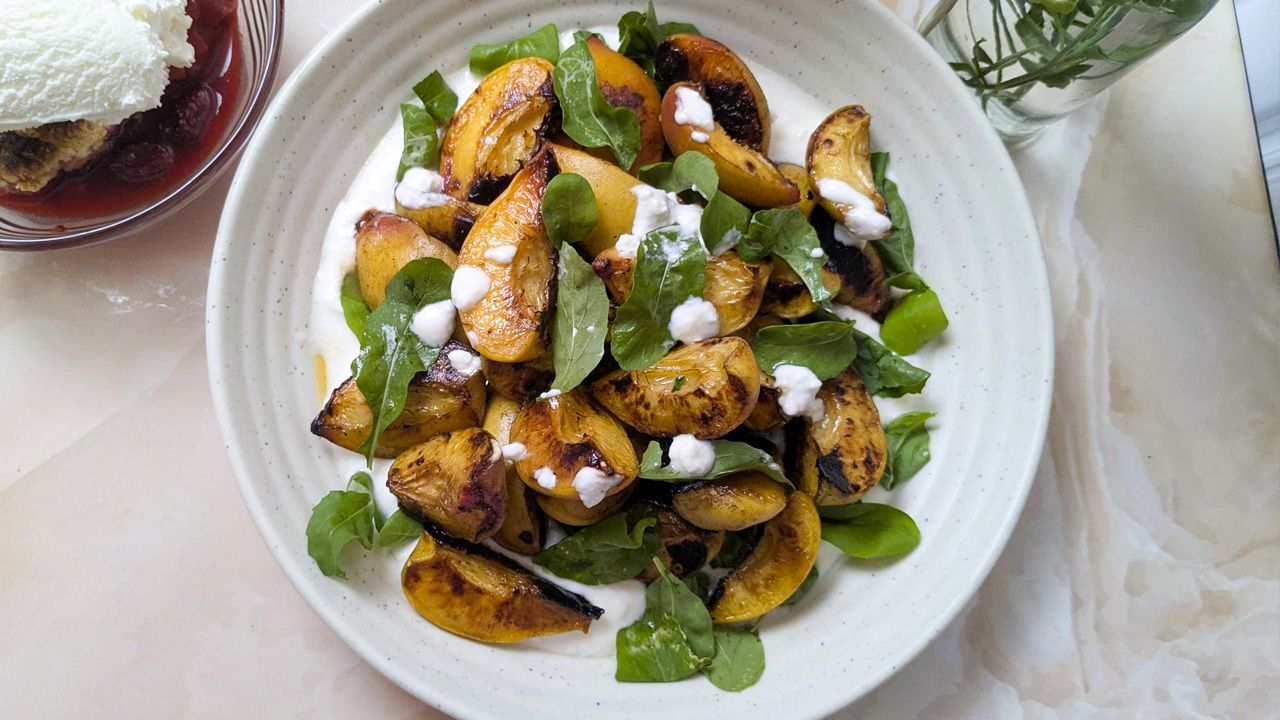 Mother’s Day brunch menu recipe - Grilled Peach and Arugula Salad