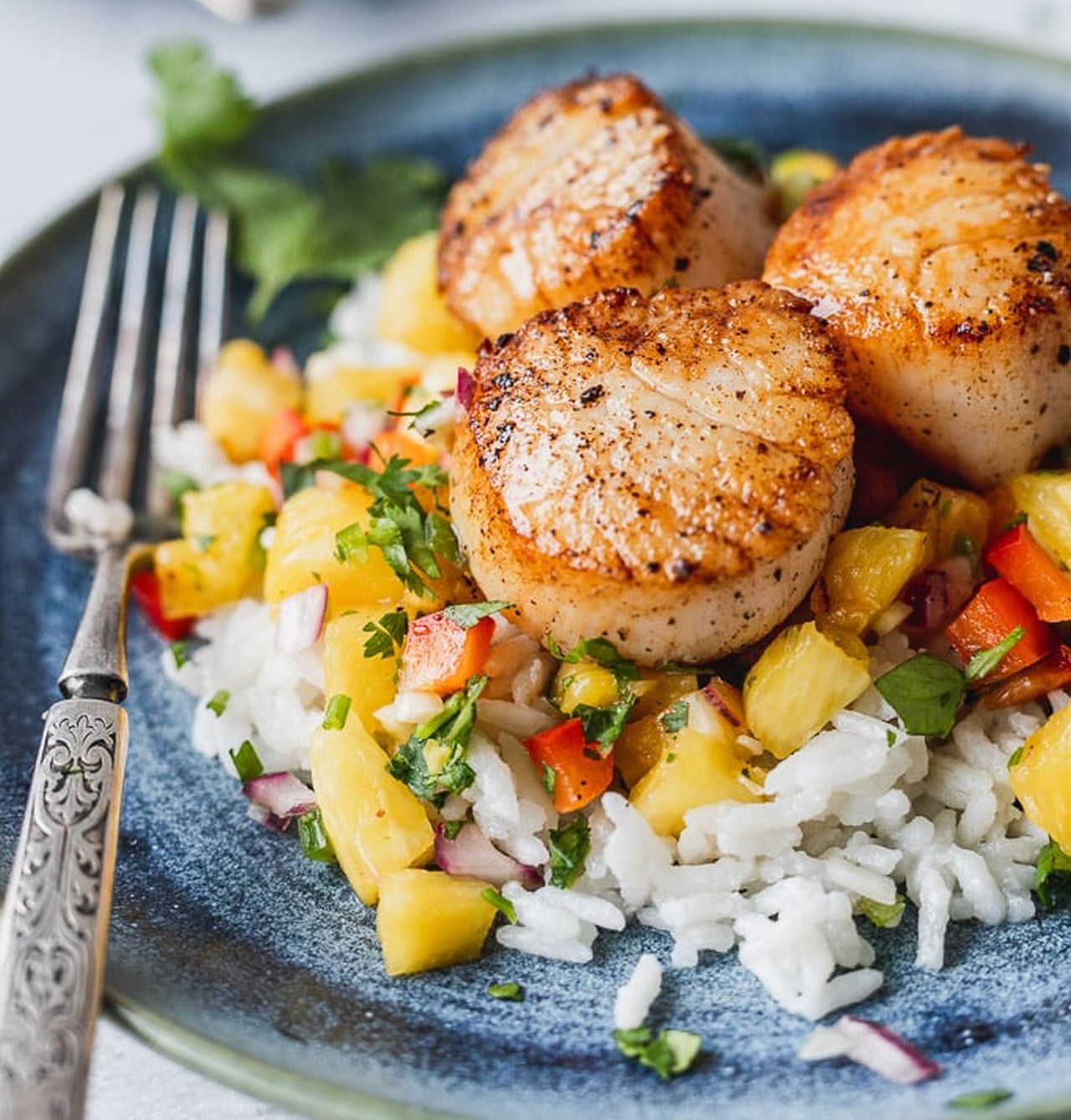 Seared Scallops with Coconut Rice & Pineapple Salsa
