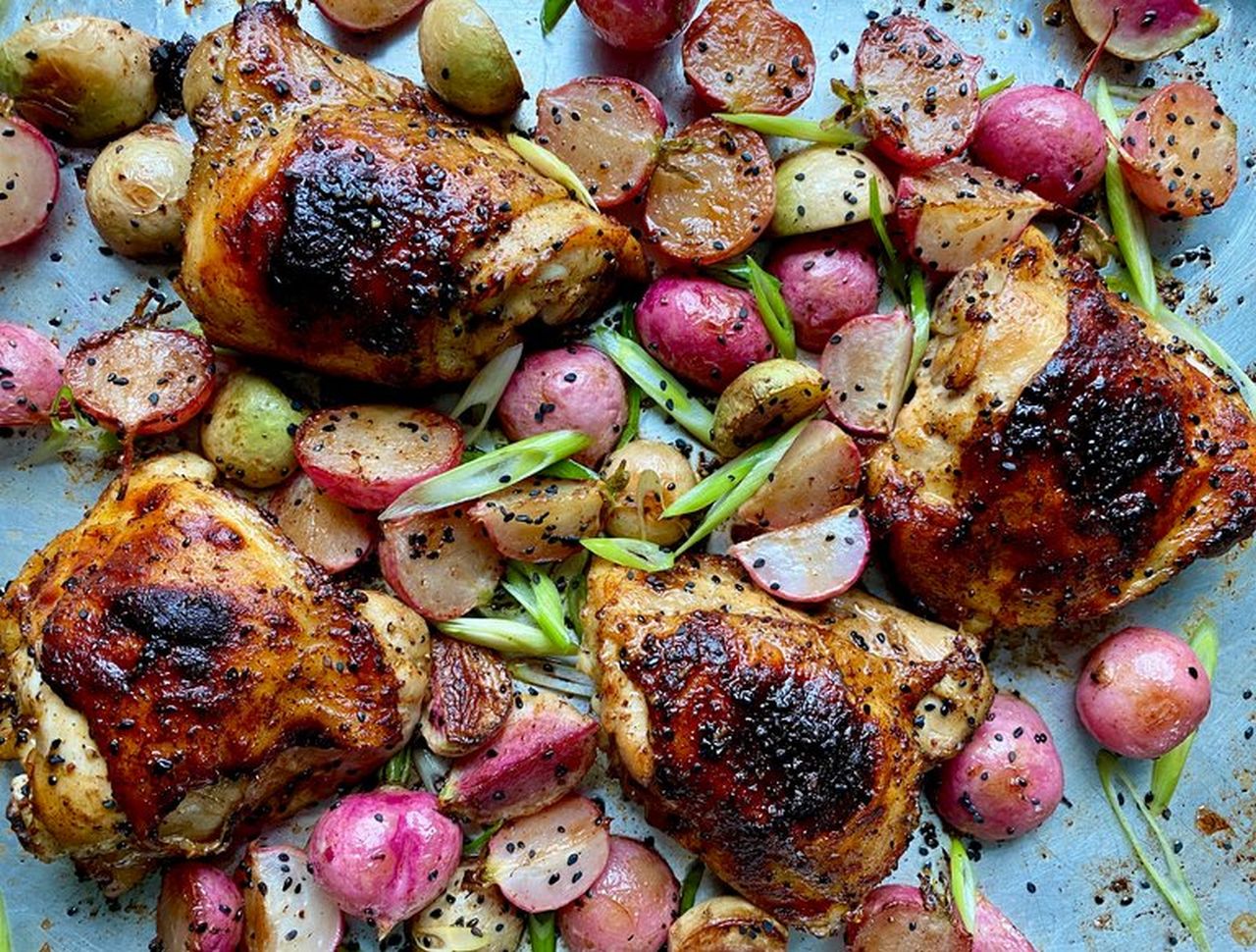 Sheet-Pan Miso Chicken With Radishes and Lime