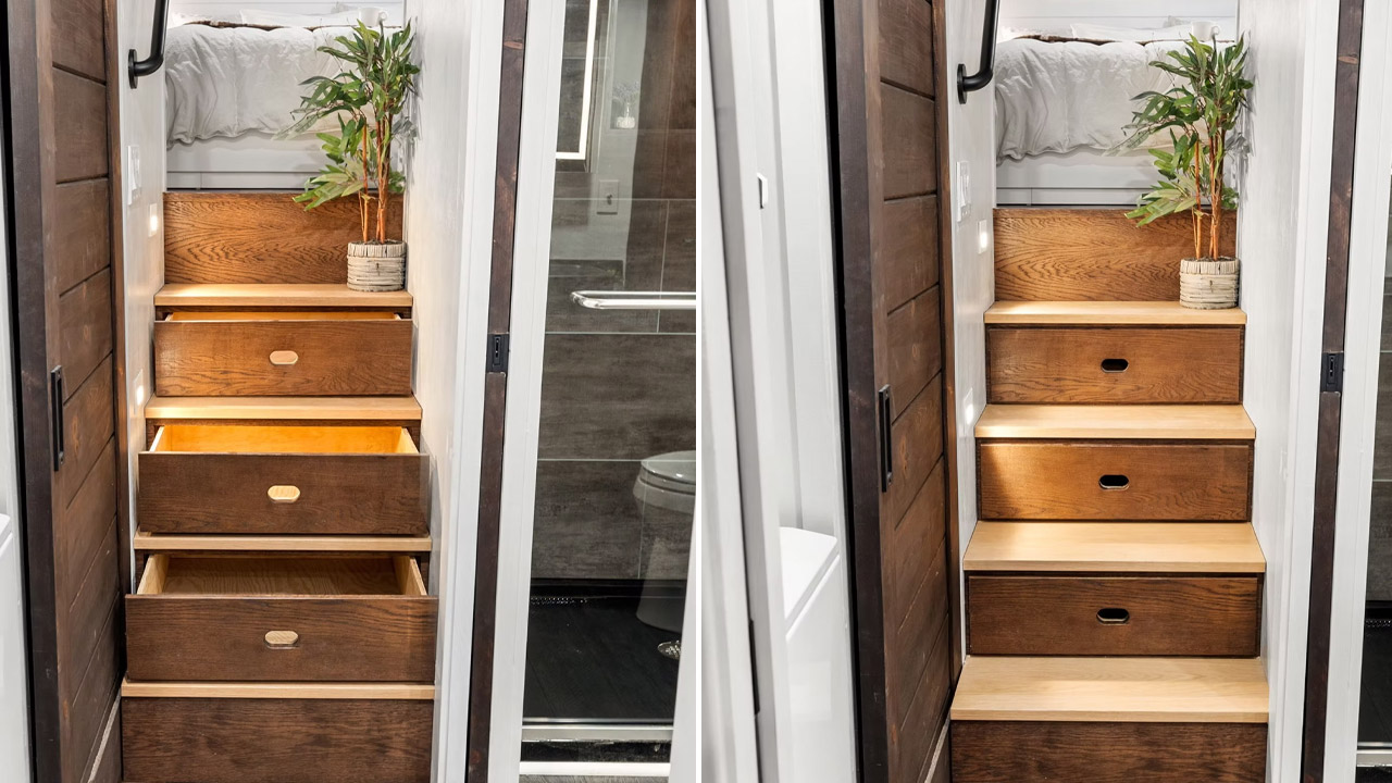 Storage Integrated Stairs of Retirement Retreat Tiny House