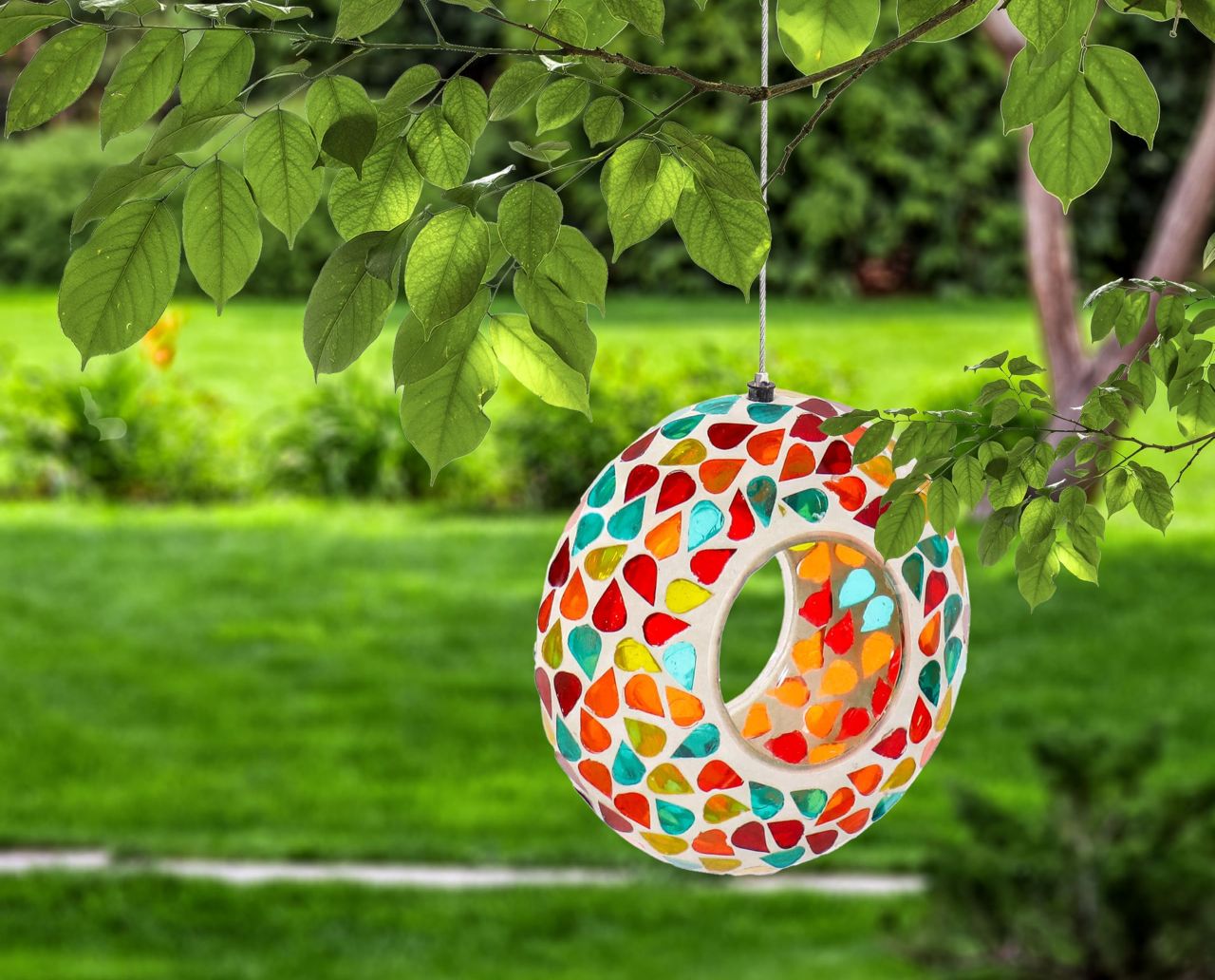 Sunnydaze Glass Mosaic Hanging Bird Feeder