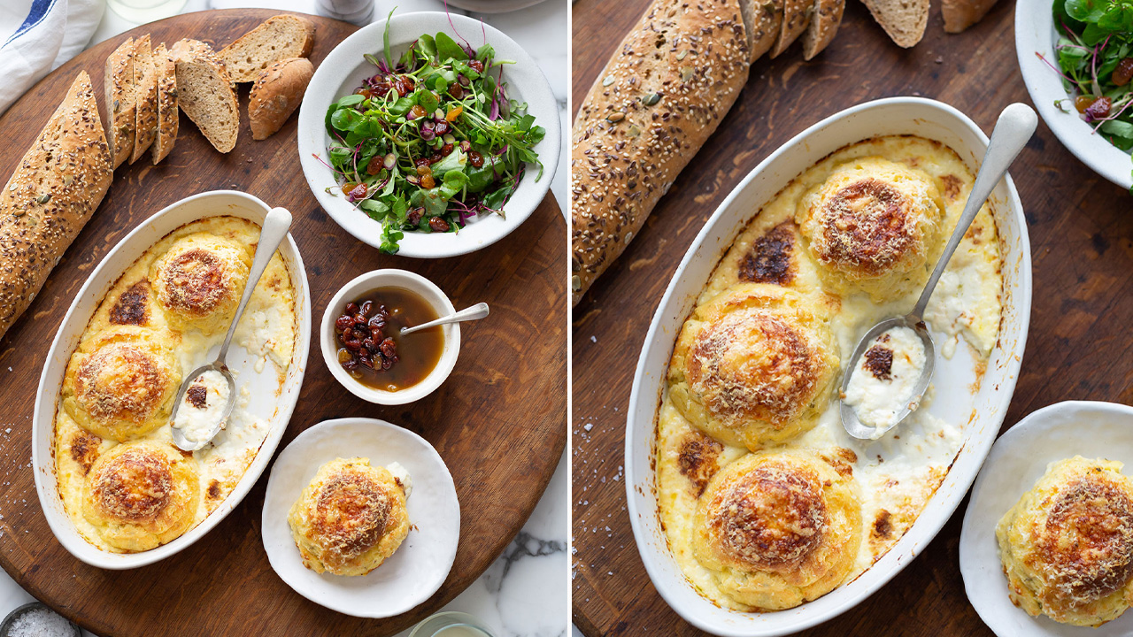 Twice baked make ahead cheese sou