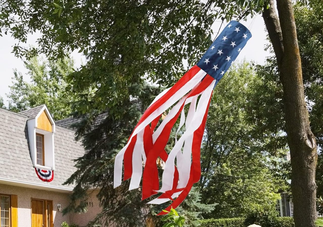 4th of July Pool Party Ideas - American Flag Windsock With Embroidered Stars