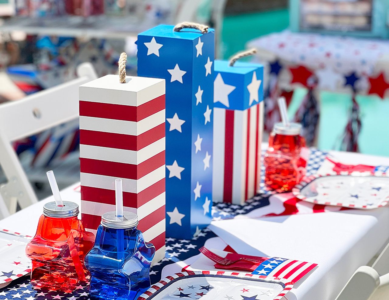 4th of July Pool Party Ideas - Firework Wood Blocks