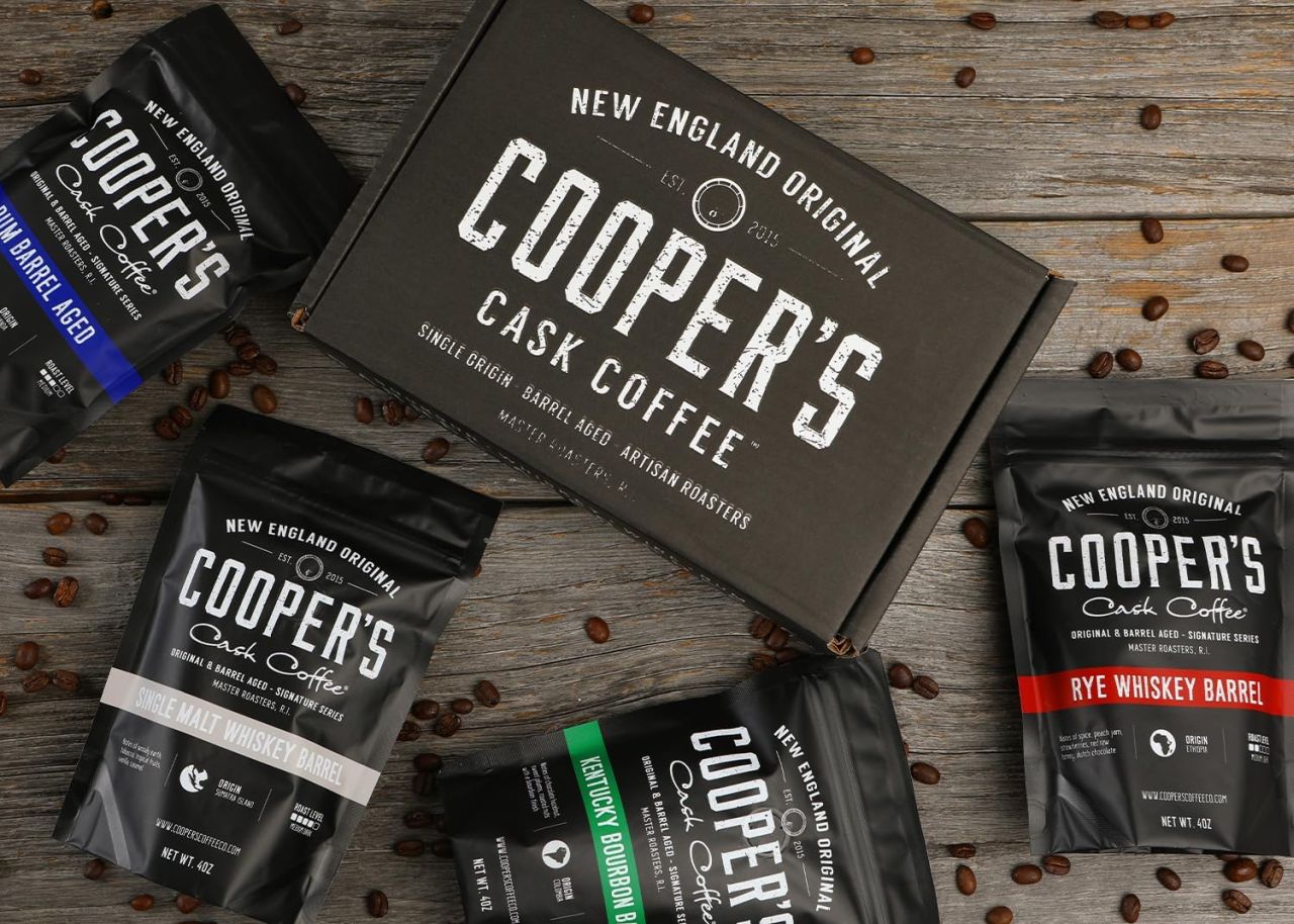 Cooper's Cask Coffee Bourbon & Whiskey Barrel Aged Coffee Box Gift Set