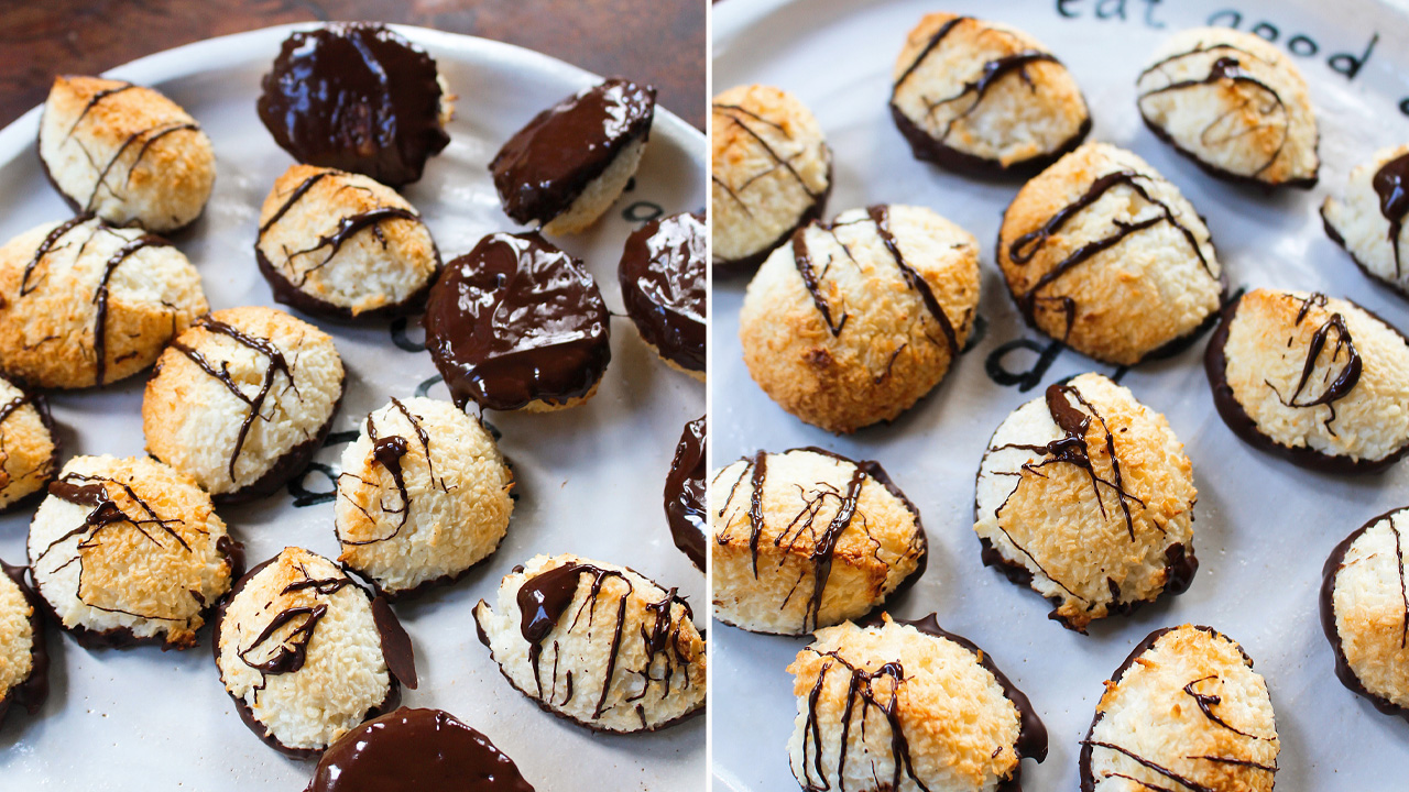 Easy Coconut Macaroons Dipped in Chocolate