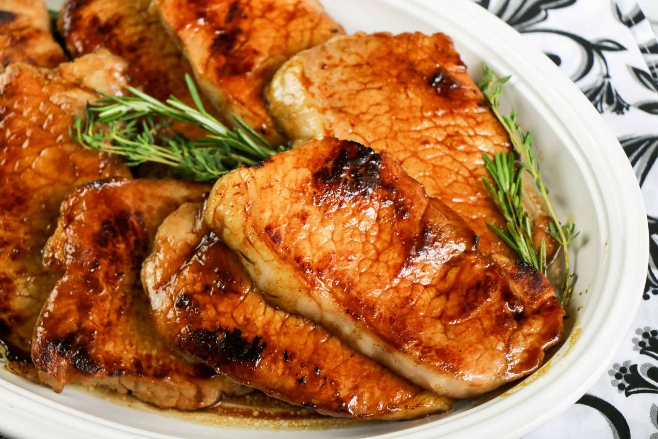 Father’s Day Dinner Meat Mains - Bourbon Molasses Glazed Pork Chops