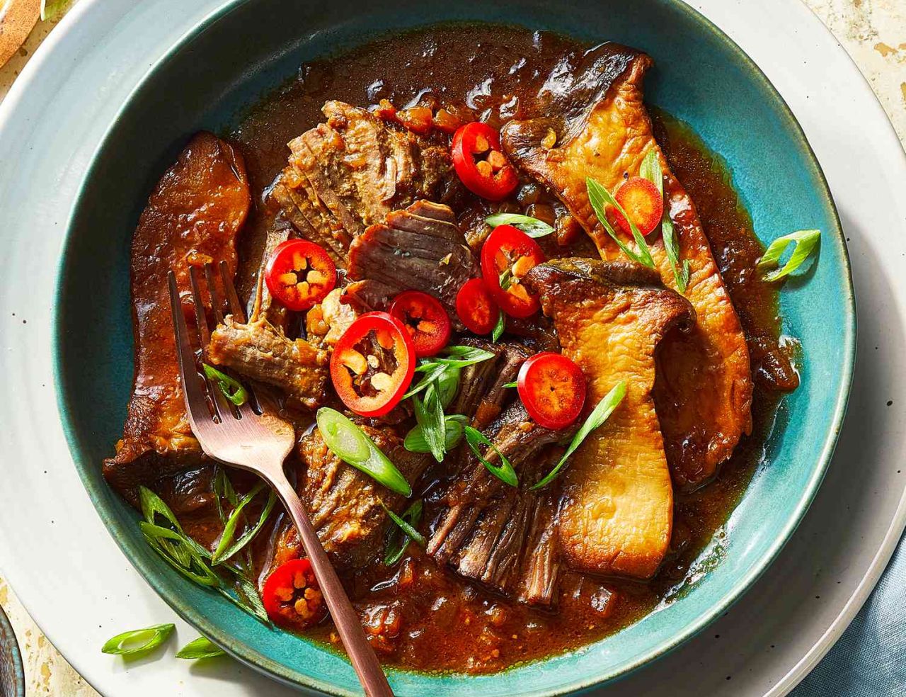 Father’s Day Dinner Meat Mains - Miso-Braised Beef With King Mushrooms